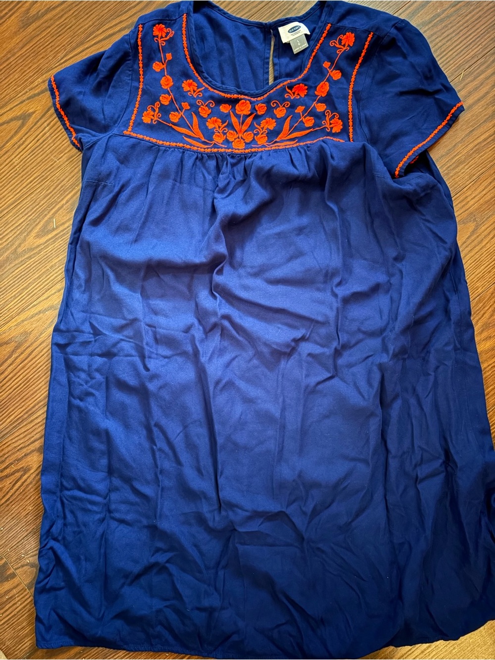Womens old navy Navy Blue Embroidered Shift Dress with Orange Floral Detail